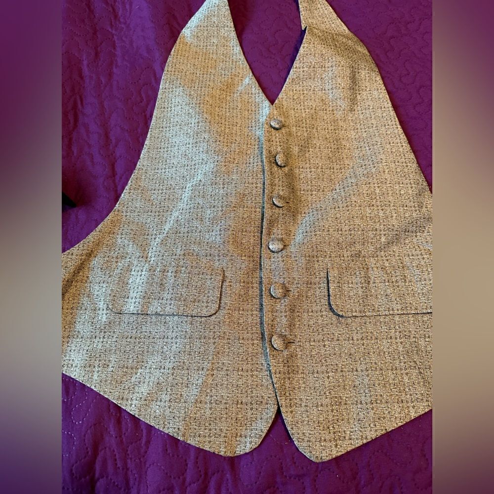 Mel Howard tux vest tan  with a light sheen to it .. small- med